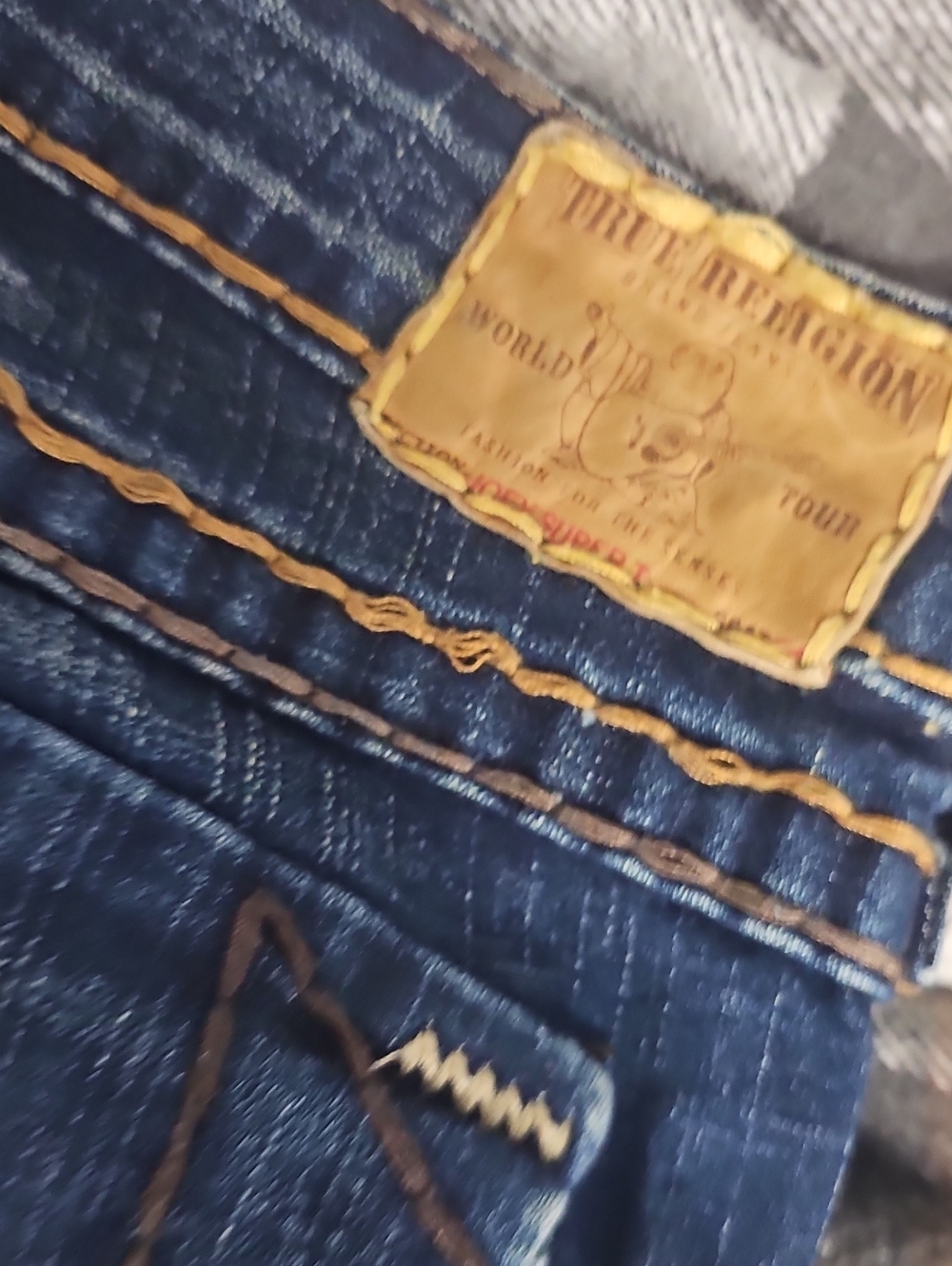 True Religion Dark Blue Denim Jeans with Contrast Stitching